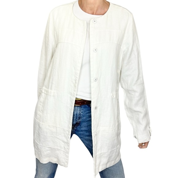 MALVIN Germany 100% linen white coastal summer minimalist long jacket coat XL - Picture 3 of 17
